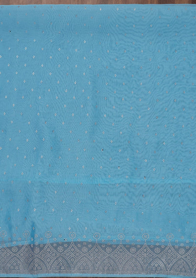 Sky Blue Stonework Tissue Unstitched Salwar Suit-Koskii