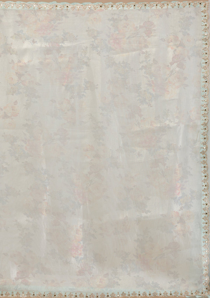 Sky Blue Stonework Tissue Saree-Koskii