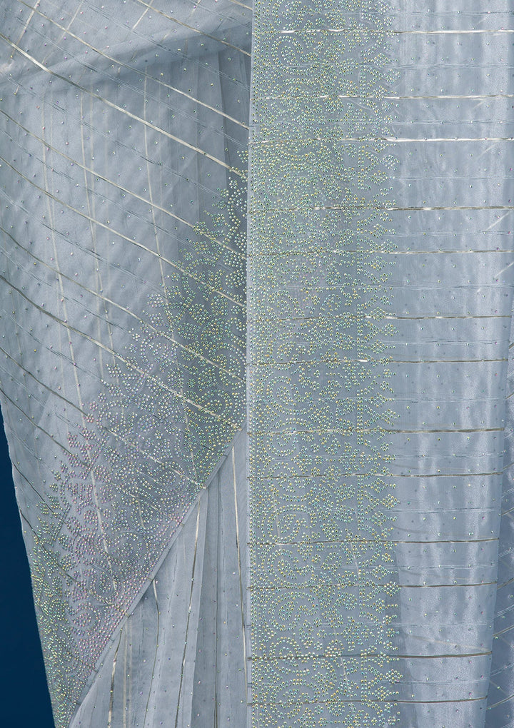 Sky Blue Stonework Tissue Saree-Koskii