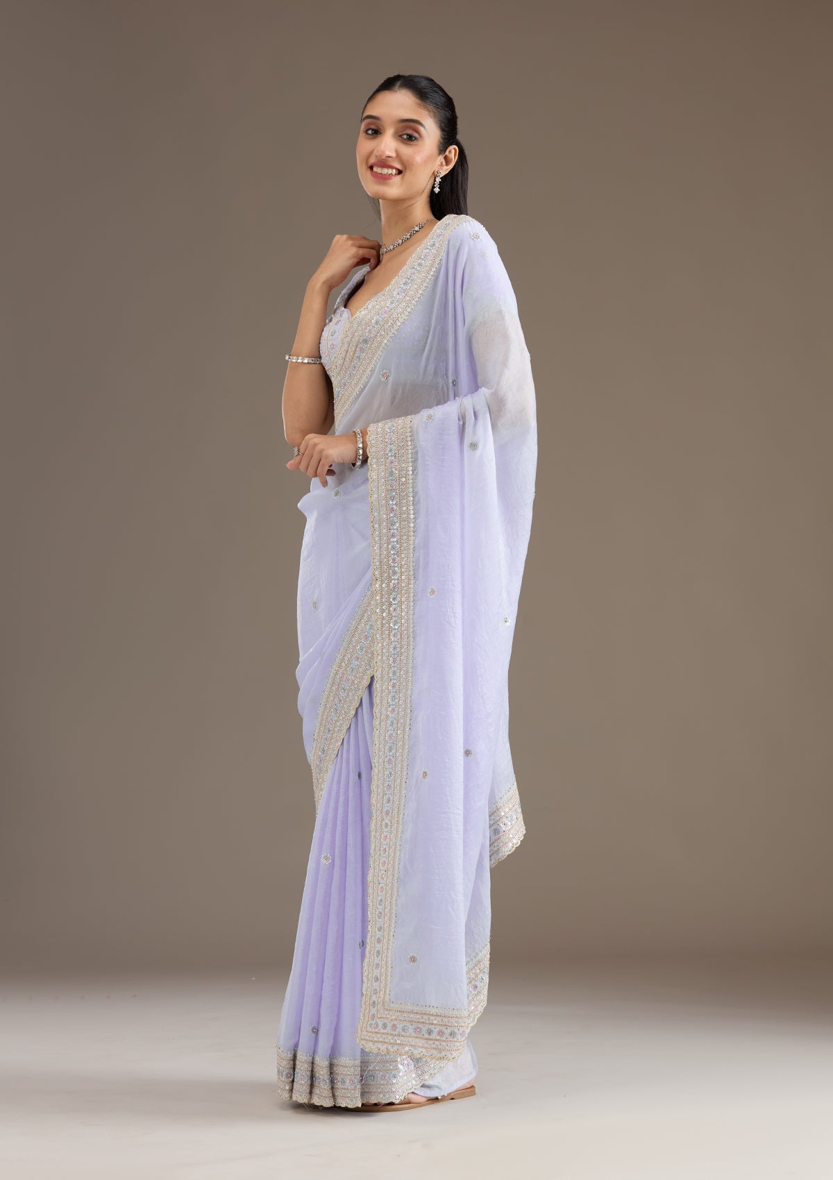 Sky Blue Stonework Tissue Saree-Koskii