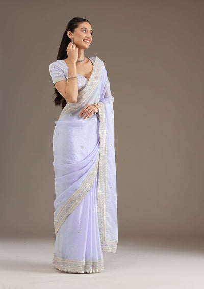 Sky Blue Stonework Tissue Saree-Koskii