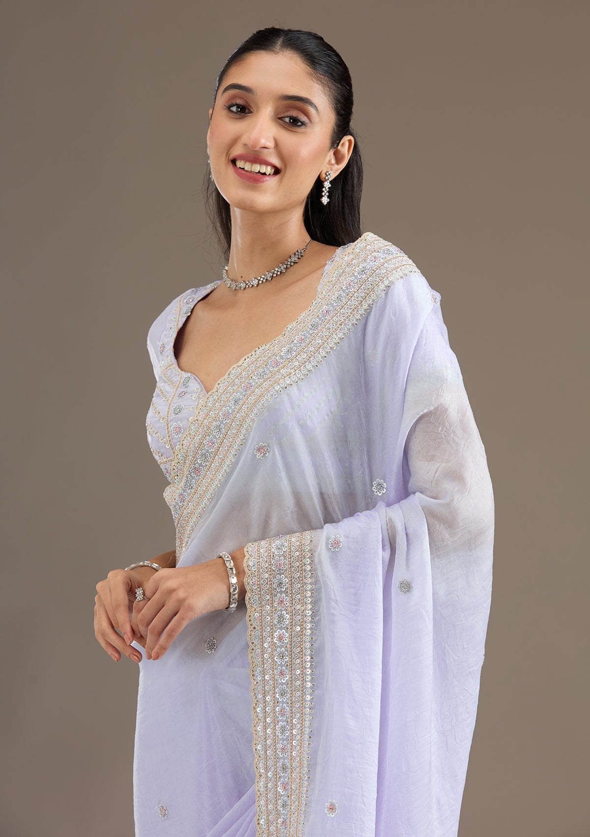 Sky Blue Stonework Tissue Saree-Koskii