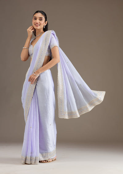 Sky Blue Stonework Tissue Saree-Koskii