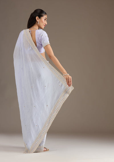 Sky Blue Stonework Tissue Saree-Koskii