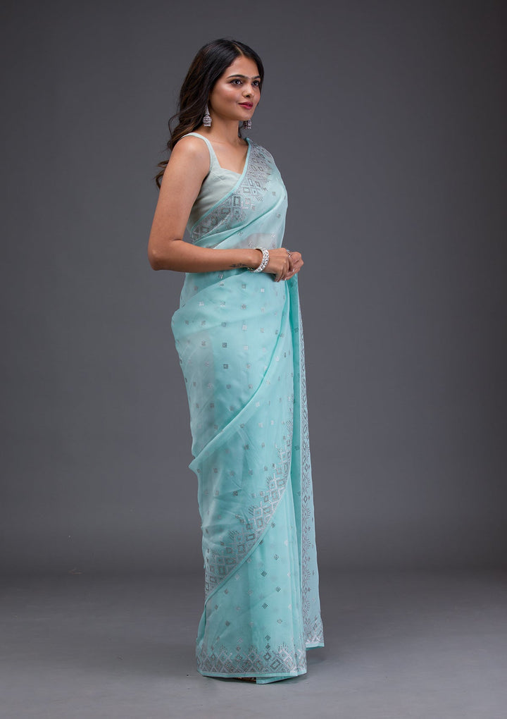 Orange Zari work Brocade Saree-Koskii