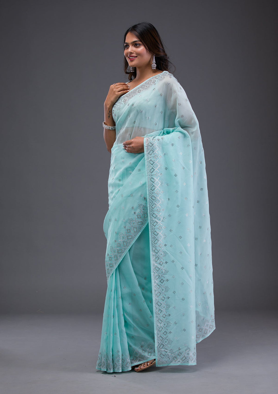 Orange Zari work Brocade Saree-Koskii