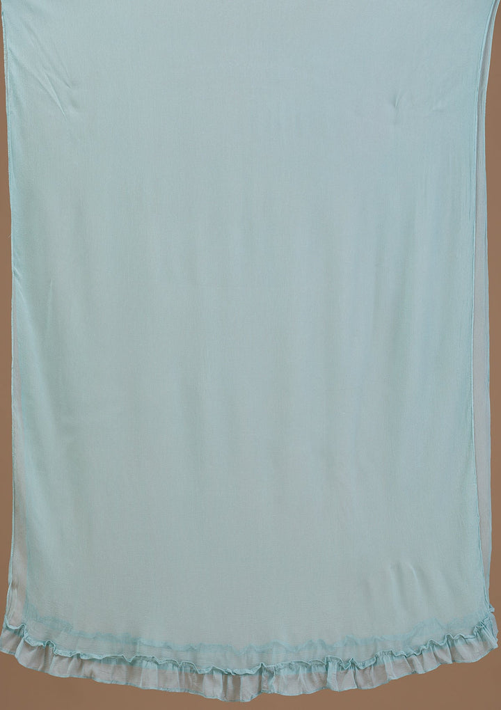 Sky Blue Threadwork Art Silk Readymade Salwar Suit-Koskii