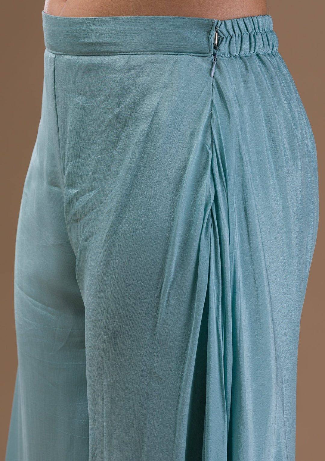 Sky Blue Threadwork Art Silk Readymade Salwar Suit-Koskii