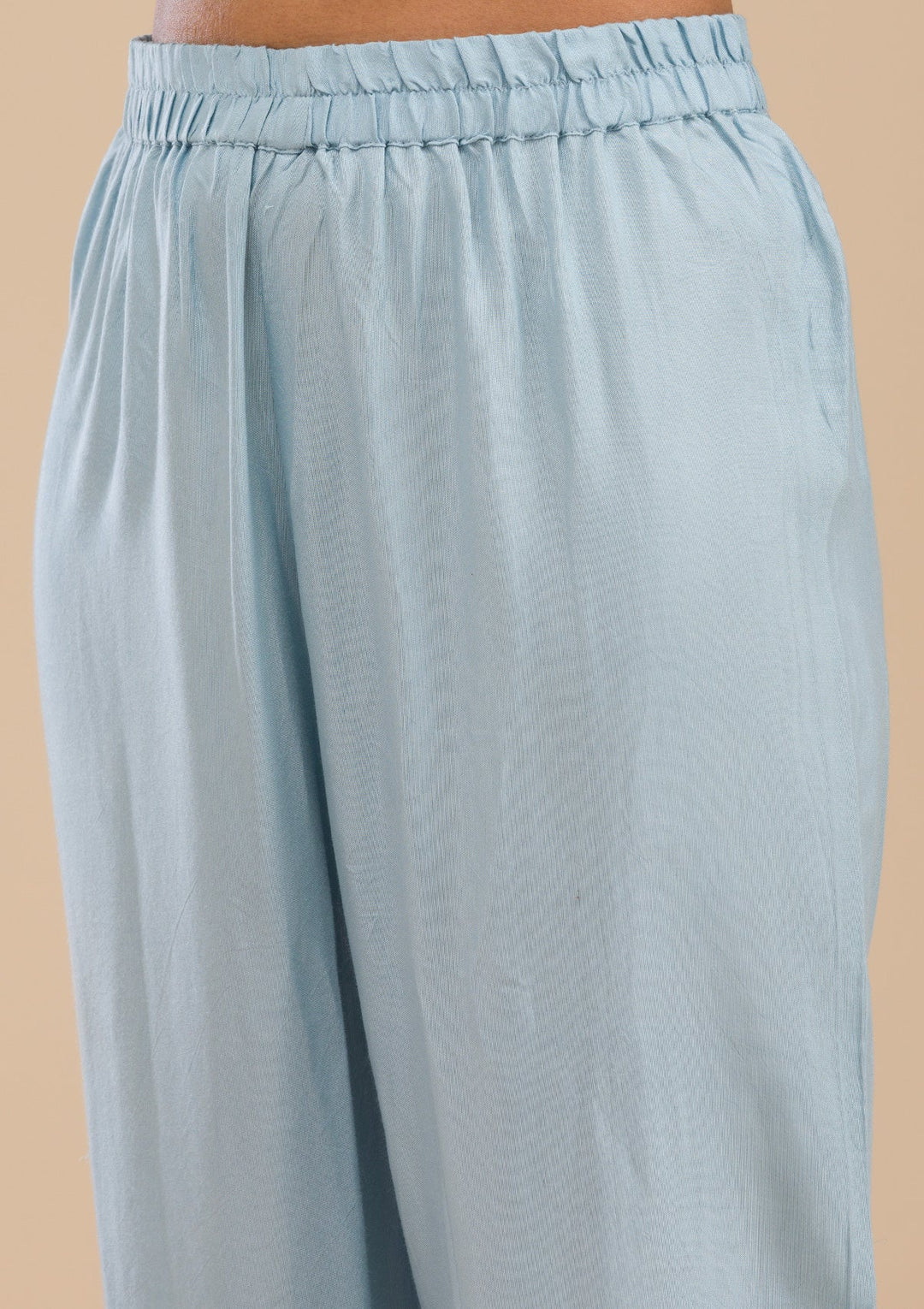 Sky Blue Threadwork Chiffon Readymade Salwar Suit-Koskii