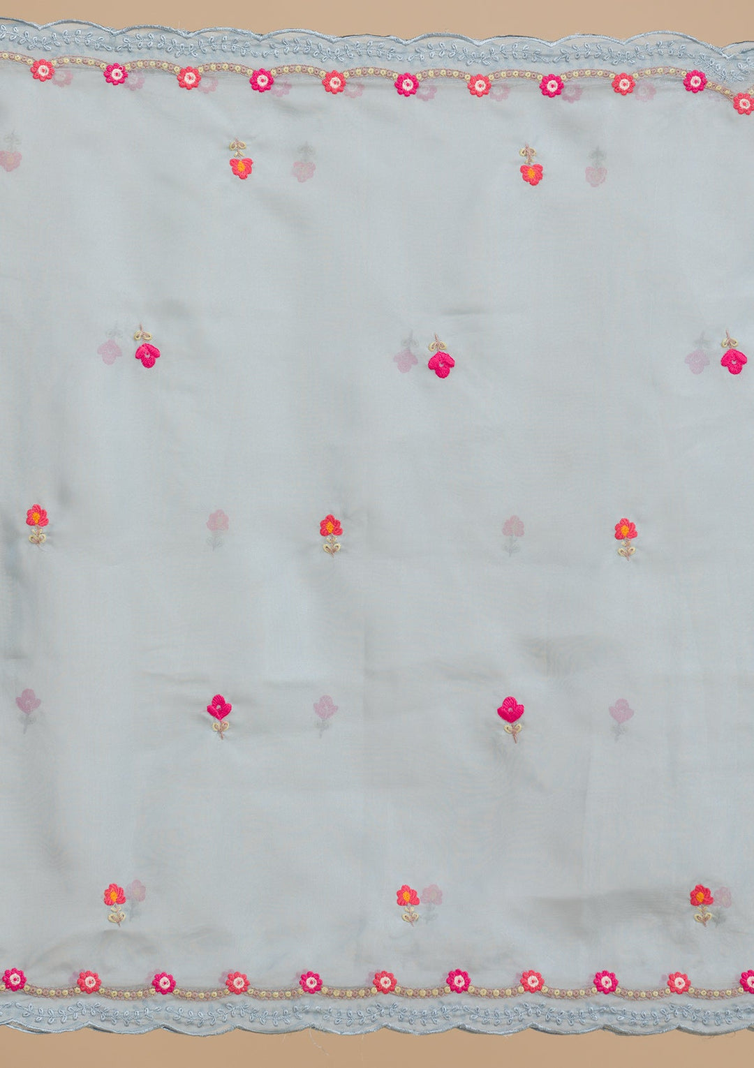 Sky Blue Threadwork Chiffon Readymade Salwar Suit-Koskii