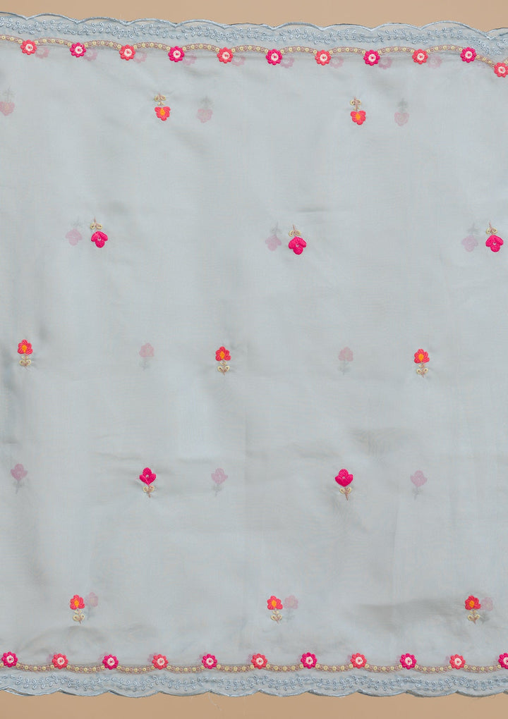 Sky Blue Threadwork Chiffon Readymade Salwar Suit-Koskii