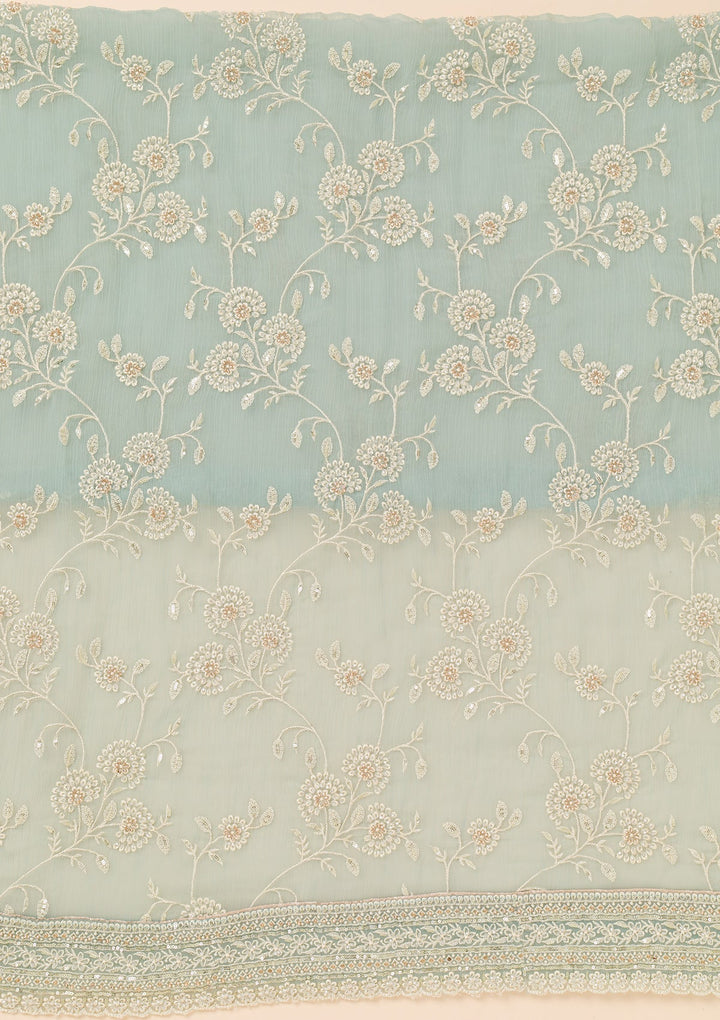 Sky Blue Threadwork Chiffon Unstitched Salwar Suit-Koskii