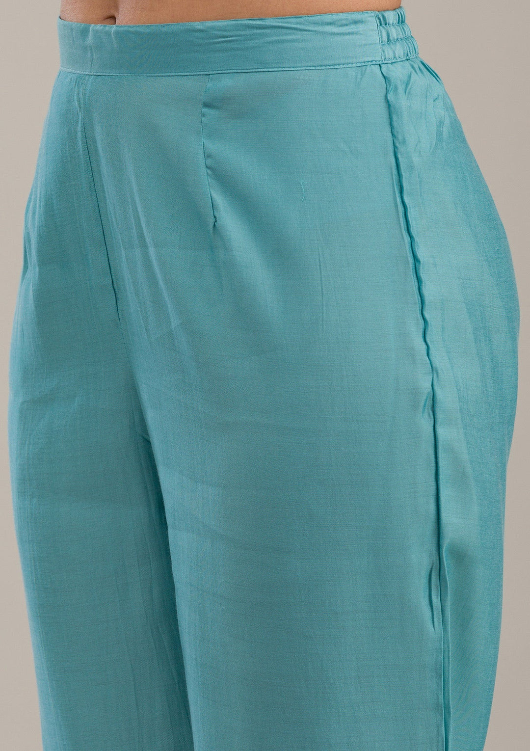 Sky Blue Threadwork Cotton Readymade Salwar Suit-Koskii
