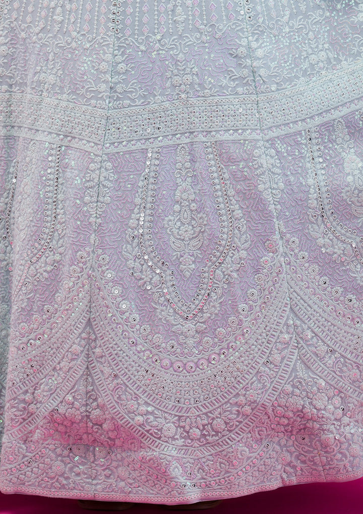 Sky Blue Threadwork Georgette Readymade Lehenga-Koskii