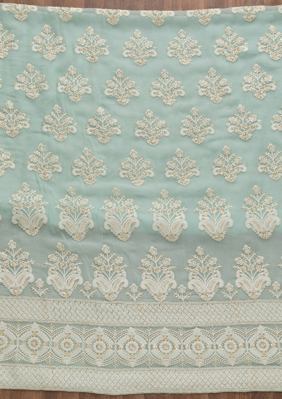 Sky Blue Threadwork Georgette Unstitched Salwar Suit-Koskii