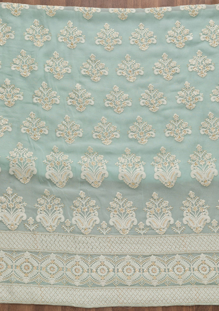 Sky Blue Threadwork Georgette Unstitched Salwar Suit-Koskii
