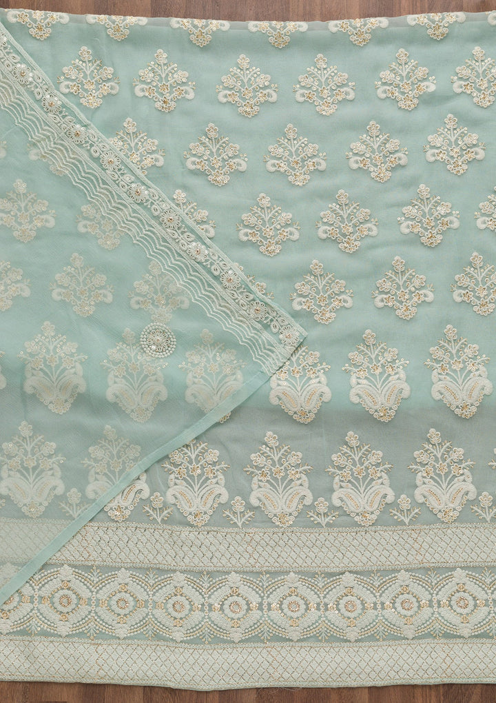 Sky Blue Threadwork Georgette Unstitched Salwar Suit-Koskii