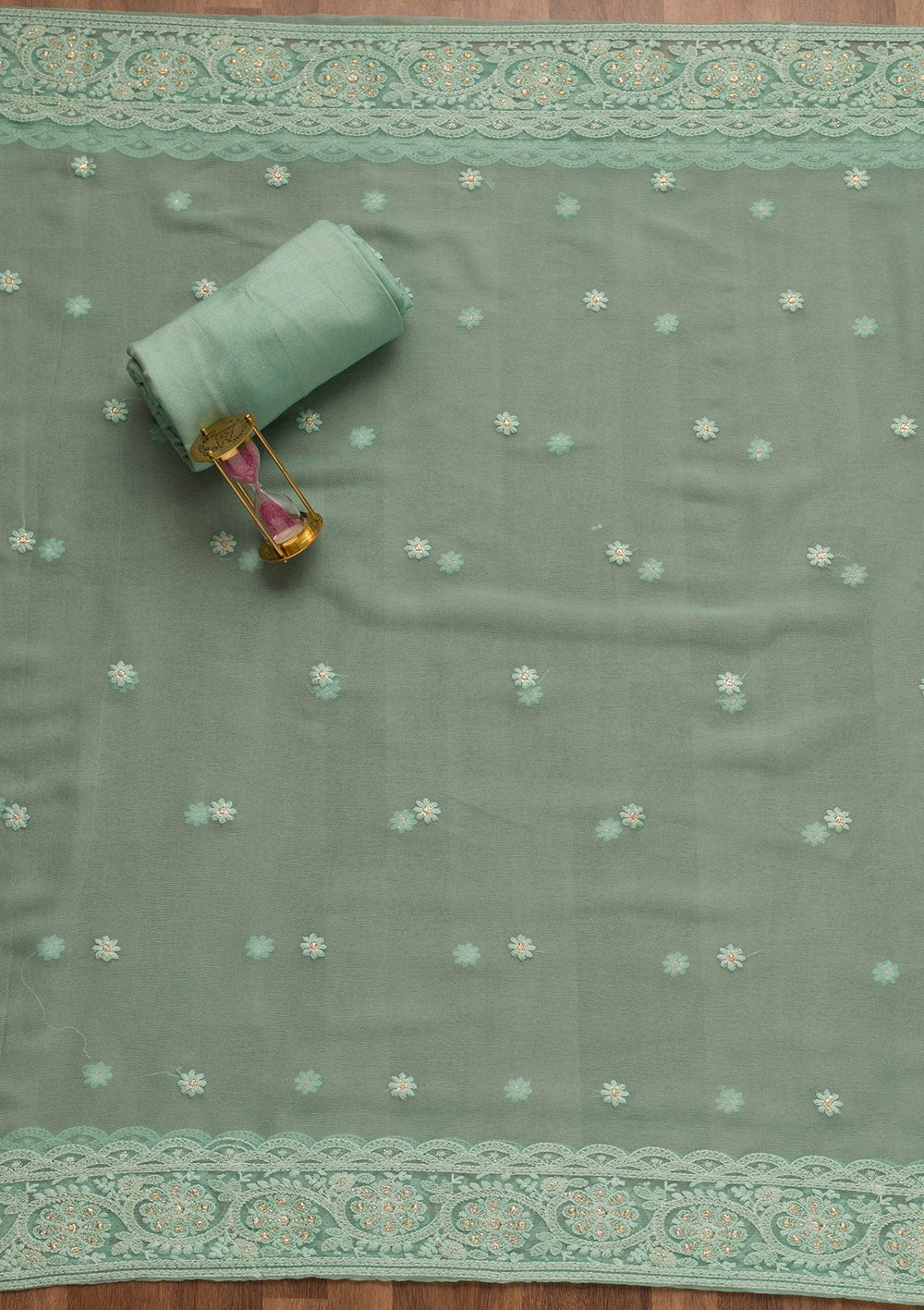 Sky Blue Threadwork Georgette Unstitched Salwar Suit-Koskii