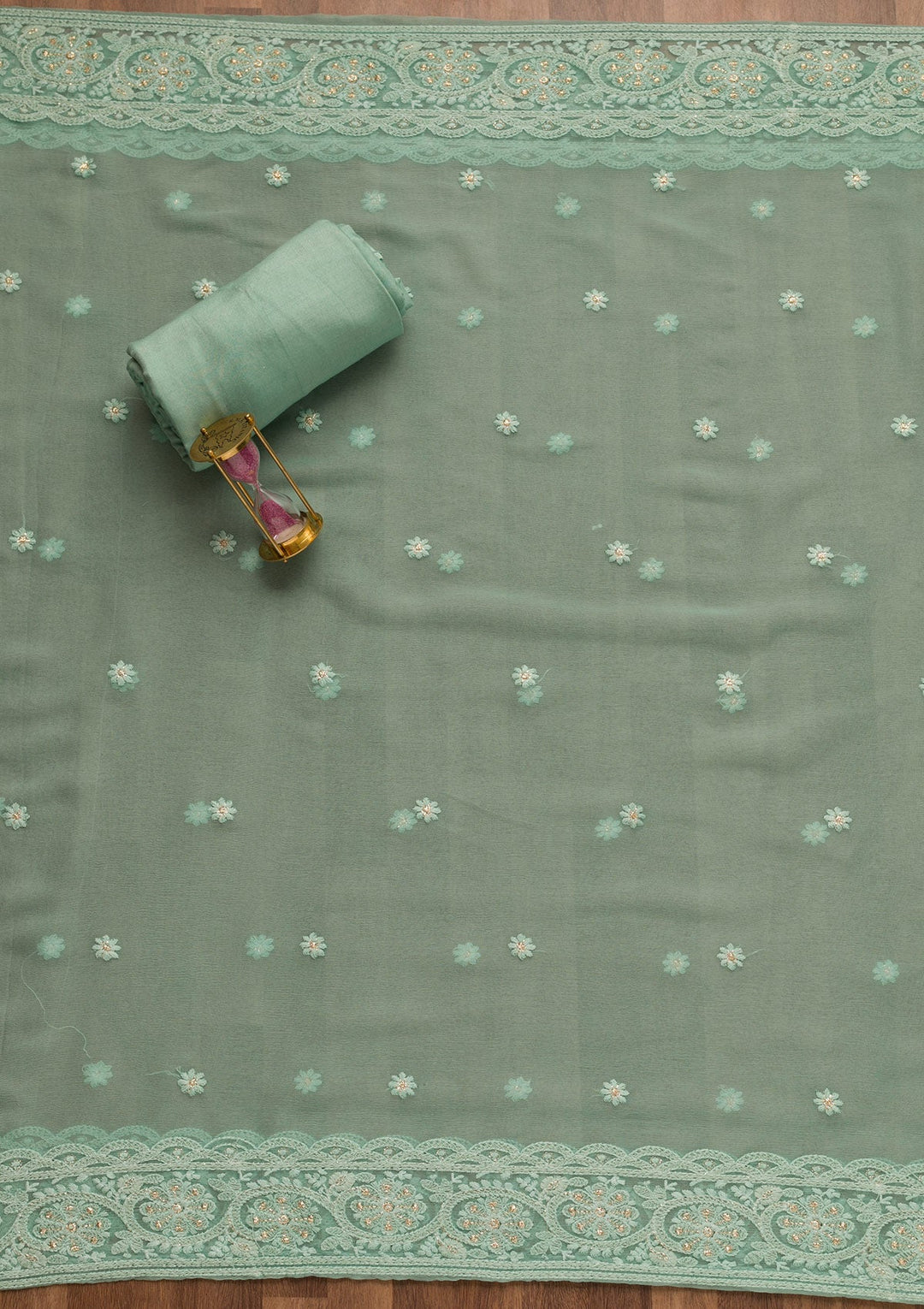 Sky Blue Threadwork Georgette Unstitched Salwar Suit-Koskii