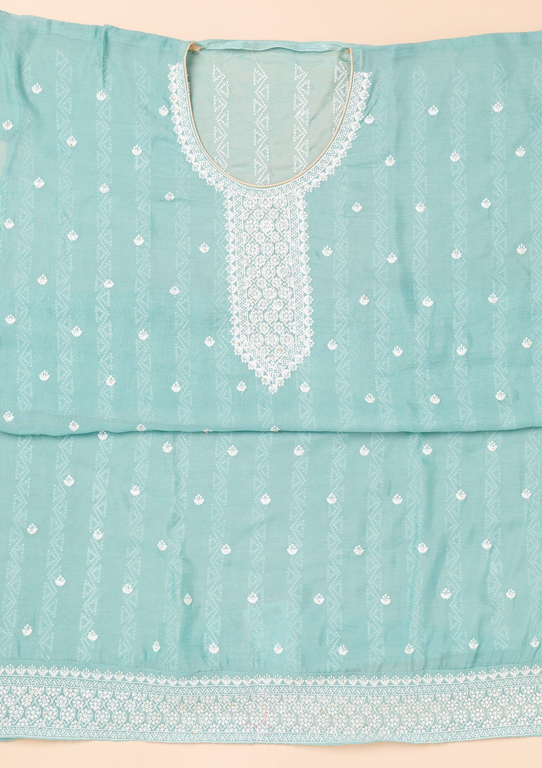 Sky Blue Threadwork Georgette Unstitched Salwar Suit-Koskii