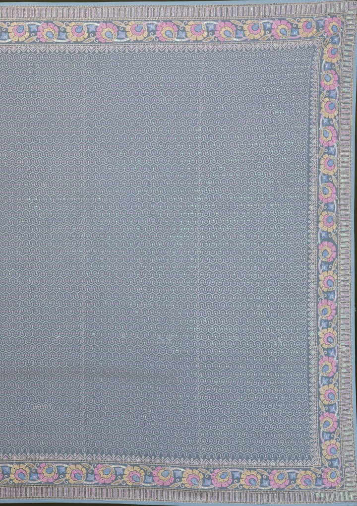 Sky Blue Threadwork Georgette Saree-Koskii