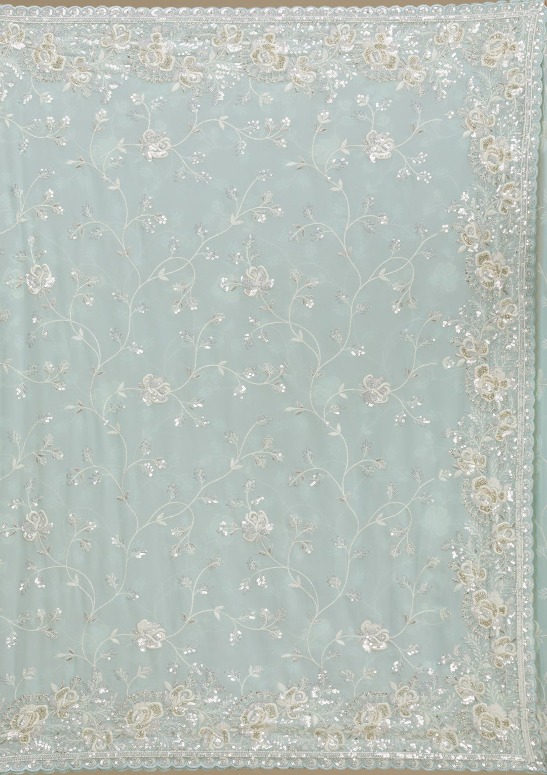 Sky Blue Threadwork Georgette Saree-Koskii
