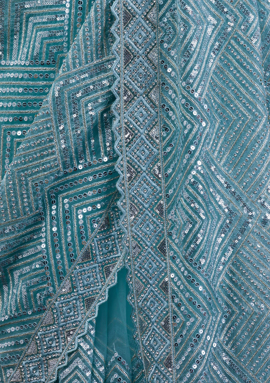 Sky Blue Threadwork Net Saree-Koskii