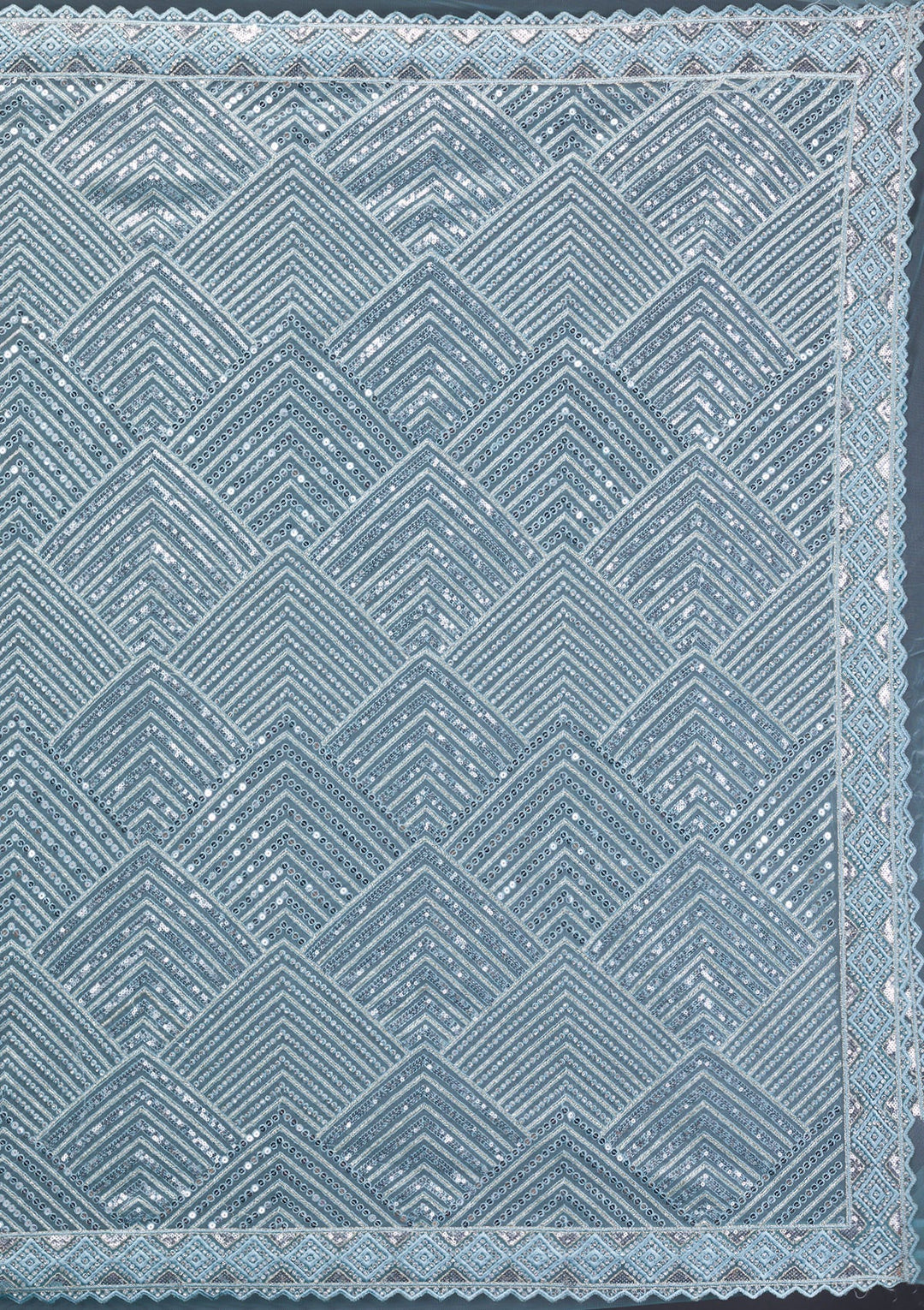 Sky Blue Threadwork Net Saree-Koskii