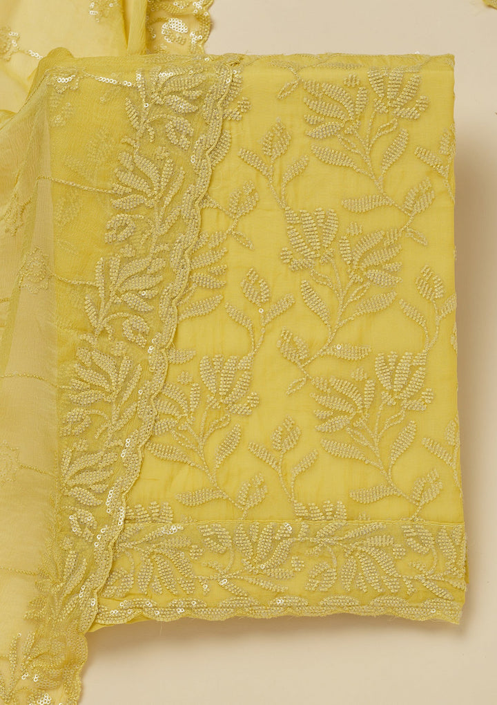 Sky Blue Threadwork Organza Unstitched Salwar Suit-Koskii