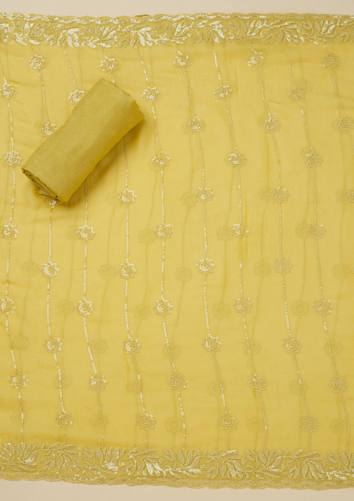 Sky Blue Threadwork Organza Unstitched Salwar Suit-Koskii