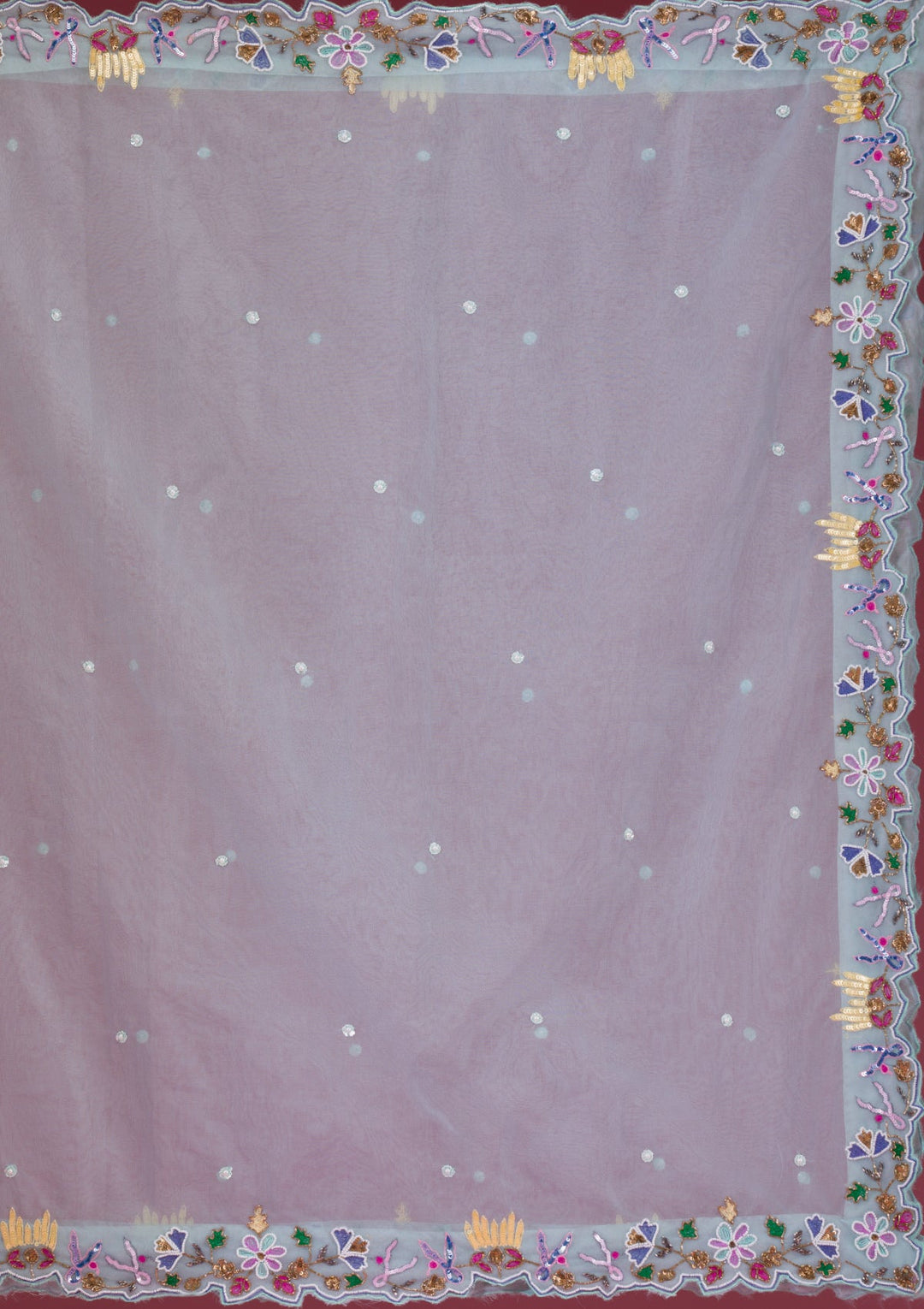 Sky Blue Threadwork Raw Silk Readymade Lehenga-Koskii