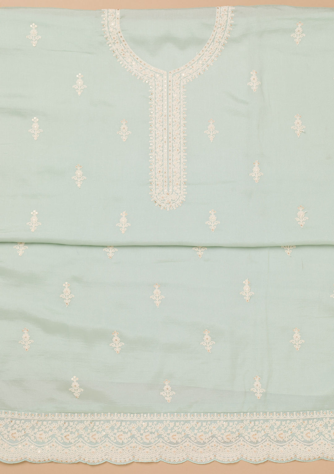 Sky Blue Threadwork Semi Crepe Unstitched Salwar Suit
