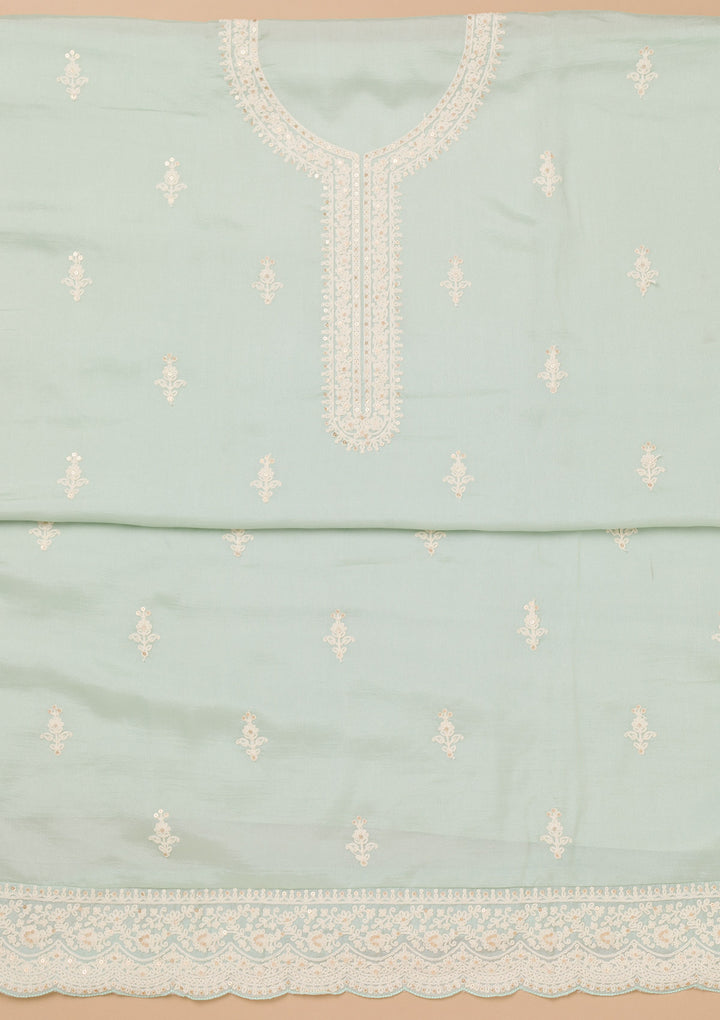 Sky Blue Threadwork Semi Crepe Unstitched Salwar Suit