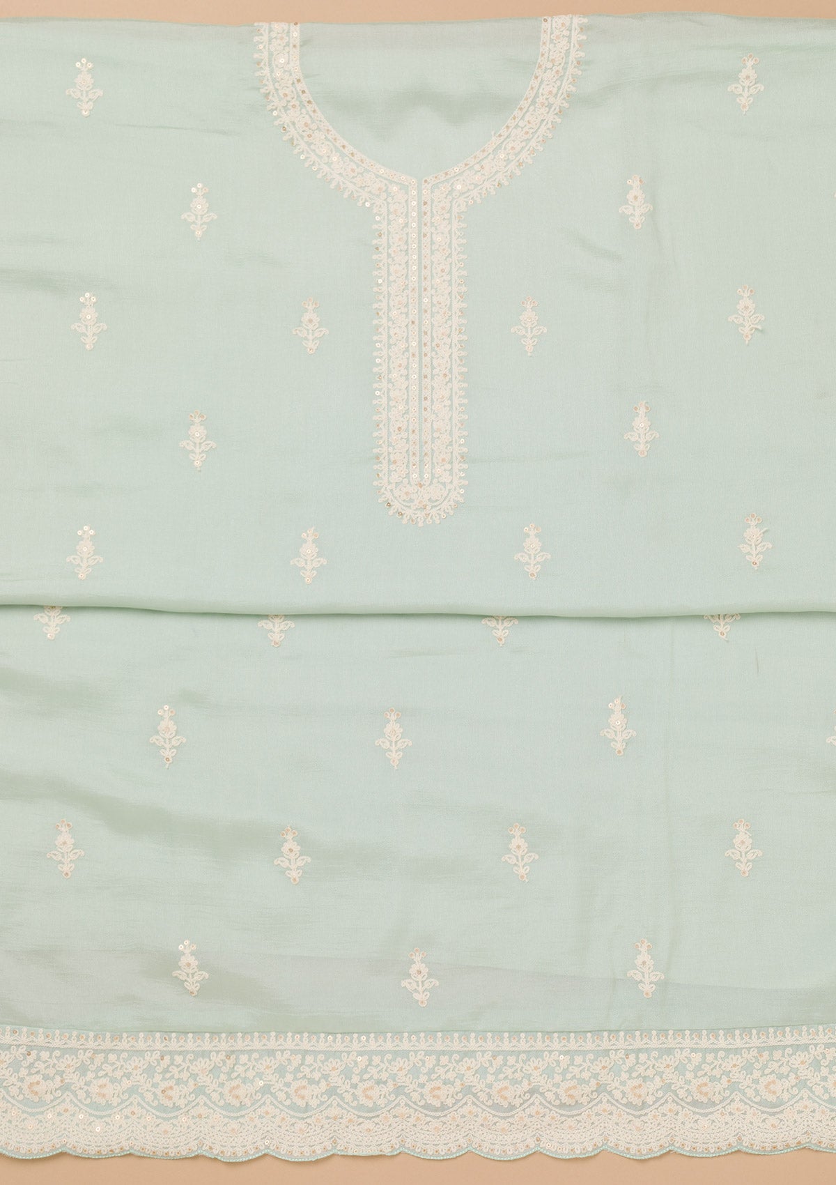 Sky Blue Threadwork Semi Crepe Unstitched Salwar Suit