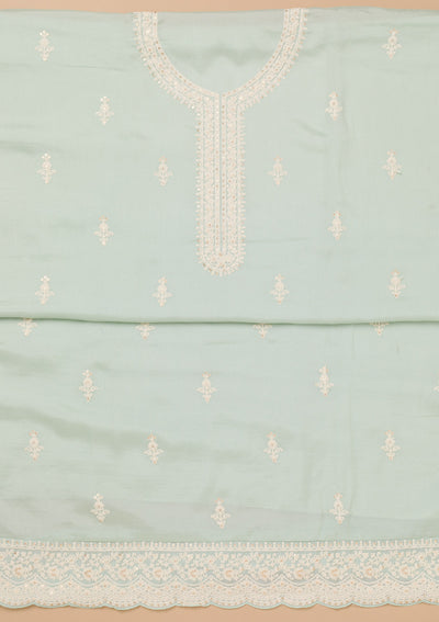 Sky Blue Threadwork Semi Crepe Unstitched Salwar Suit