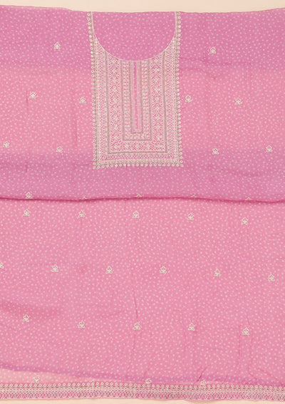 Pink Threadwork Semi Crepe Unstitched Salwar Suit-Koskii