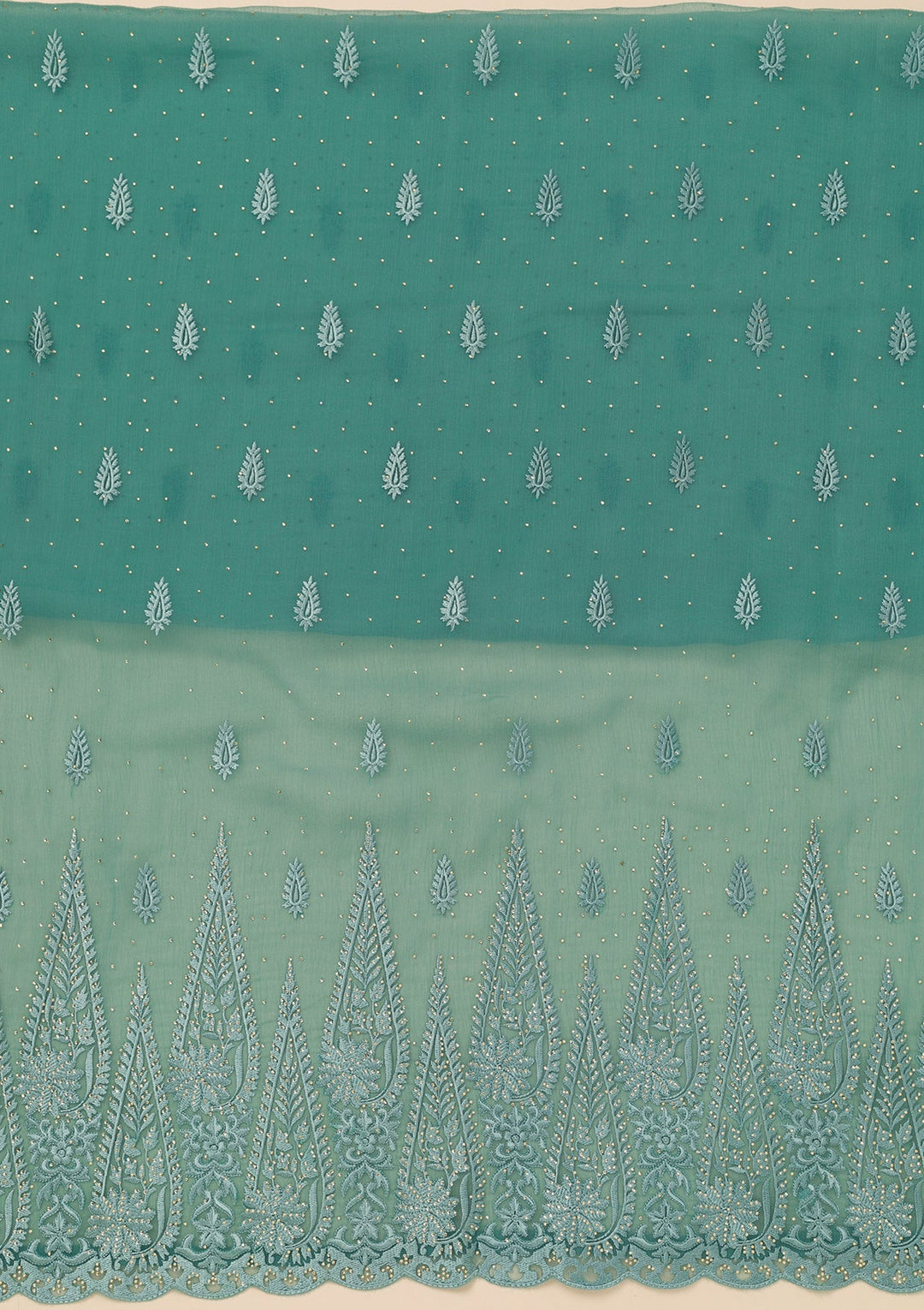 Sea Green Threadwork Tissue Unstitched Salwar Suit-Koskii