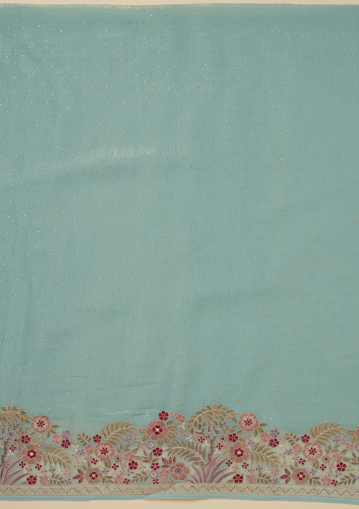 Sky Blue Threadwork Tissue Unstitched Salwar Suit-Koskii