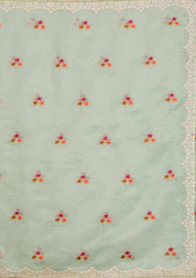 Sky Blue Threadwork Tissue Saree