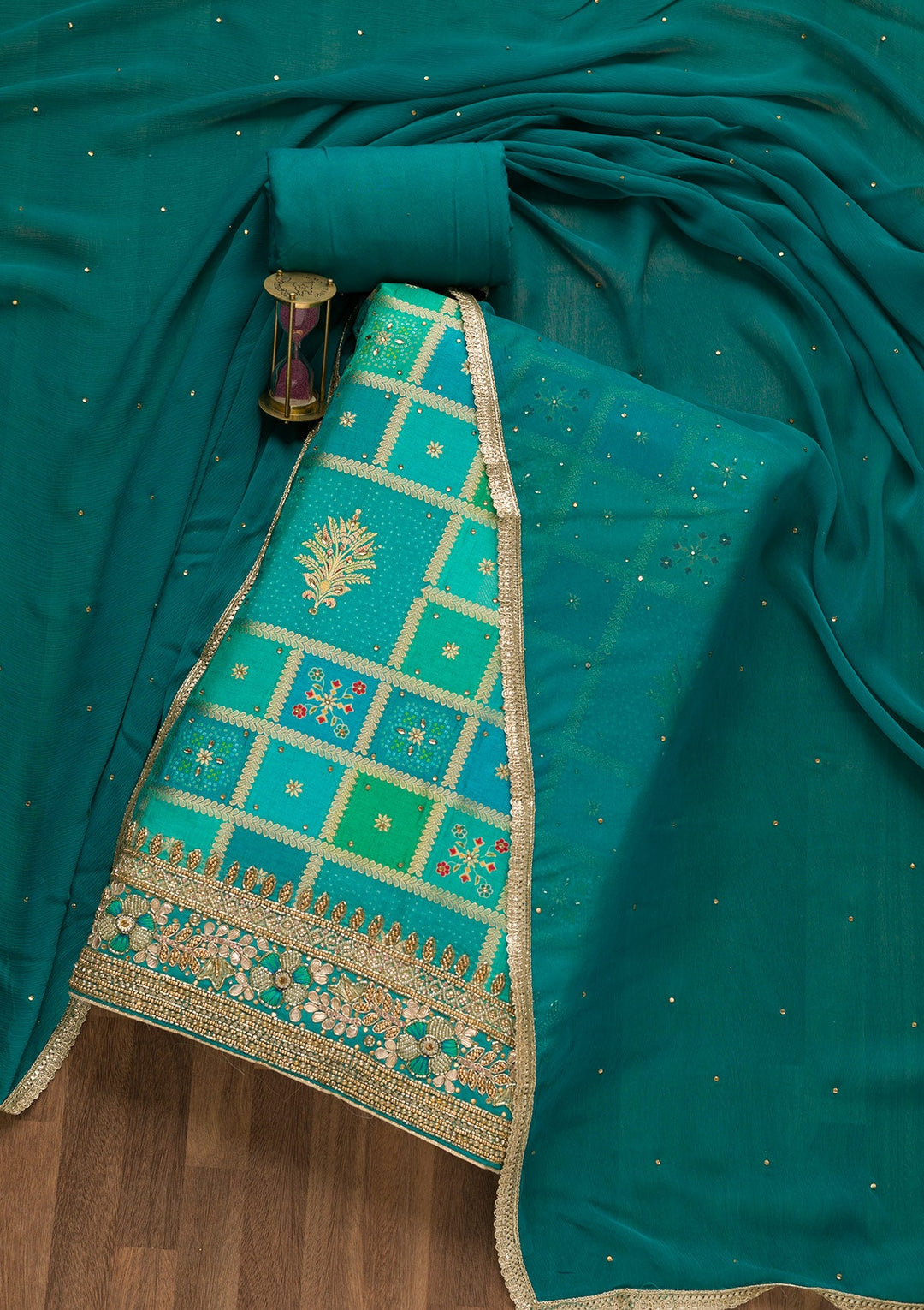 Sky Blue Zariwork Art Silk Unstitched Salwar Kameez-Koskii