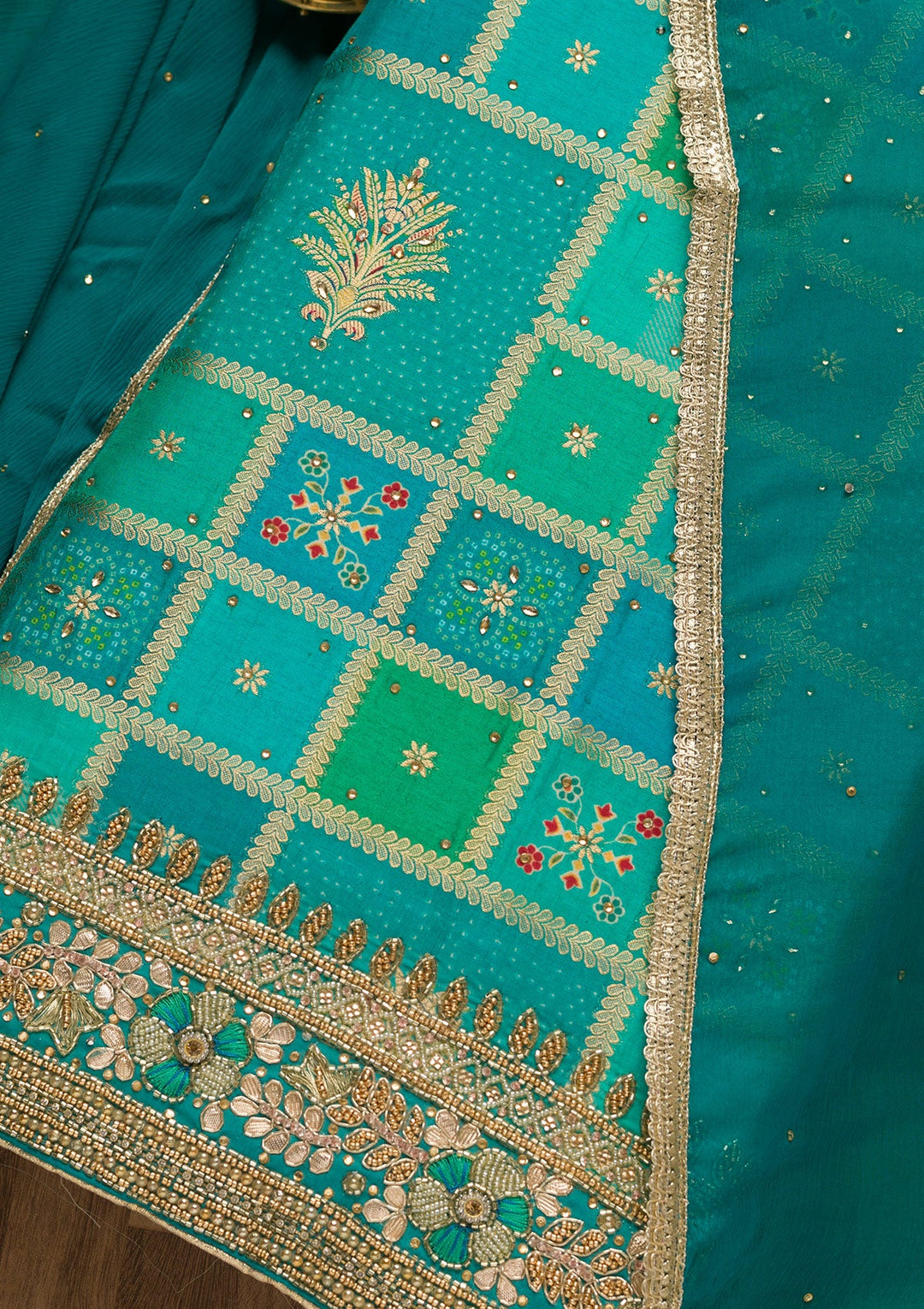 Sky Blue Zariwork Art Silk Unstitched Salwar Kameez-Koskii