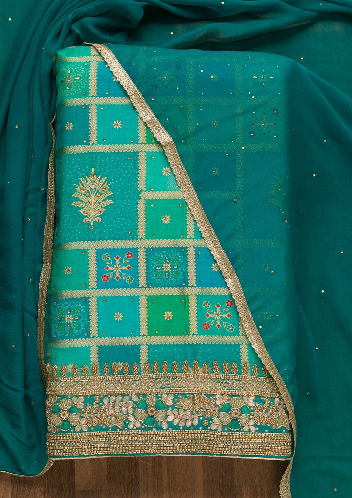 Sky Blue Zariwork Art Silk Unstitched Salwar Kameez-Koskii