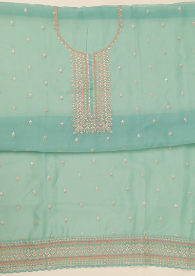 Sky Blue Zariwork Art Silk Unstitched Salwar Suit-Koskii