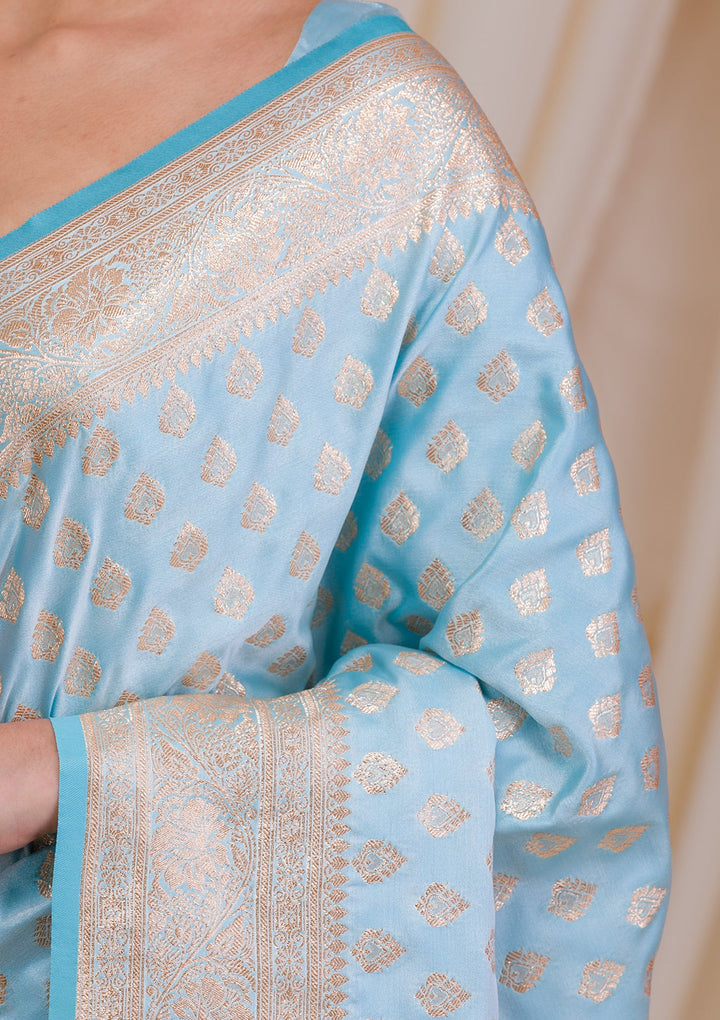 Sky Blue Zariwork Art Silk Saree-Koskii
