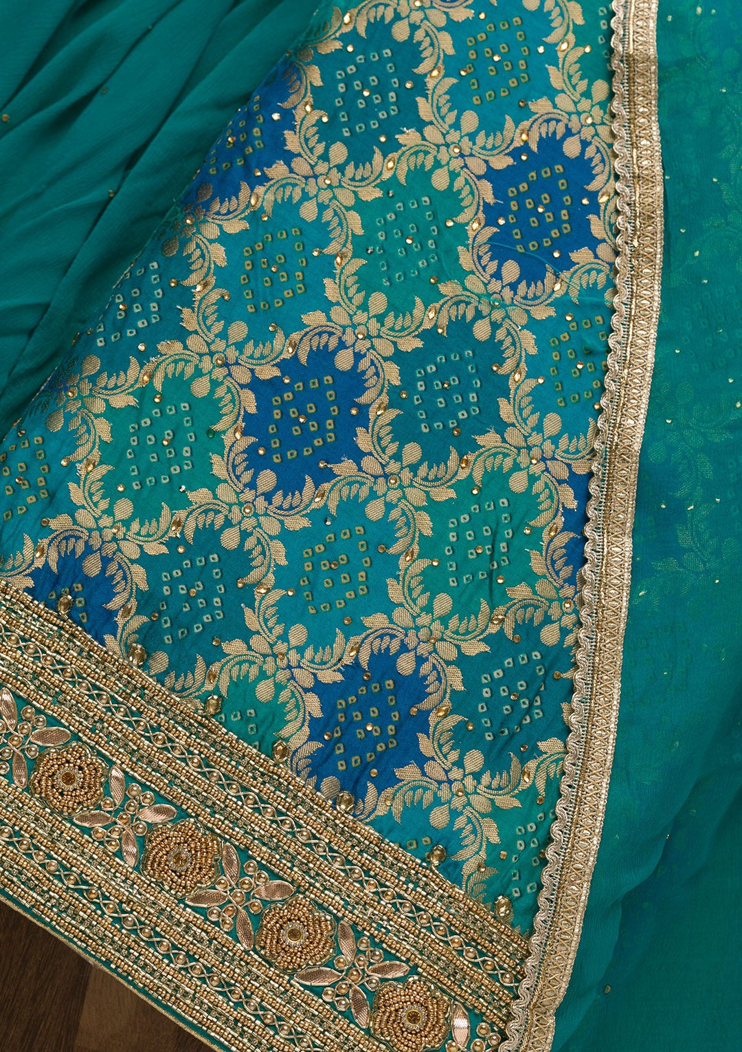 Sky Blue Zariwork Banarasi Unstitched Salwar Kameez-Koskii