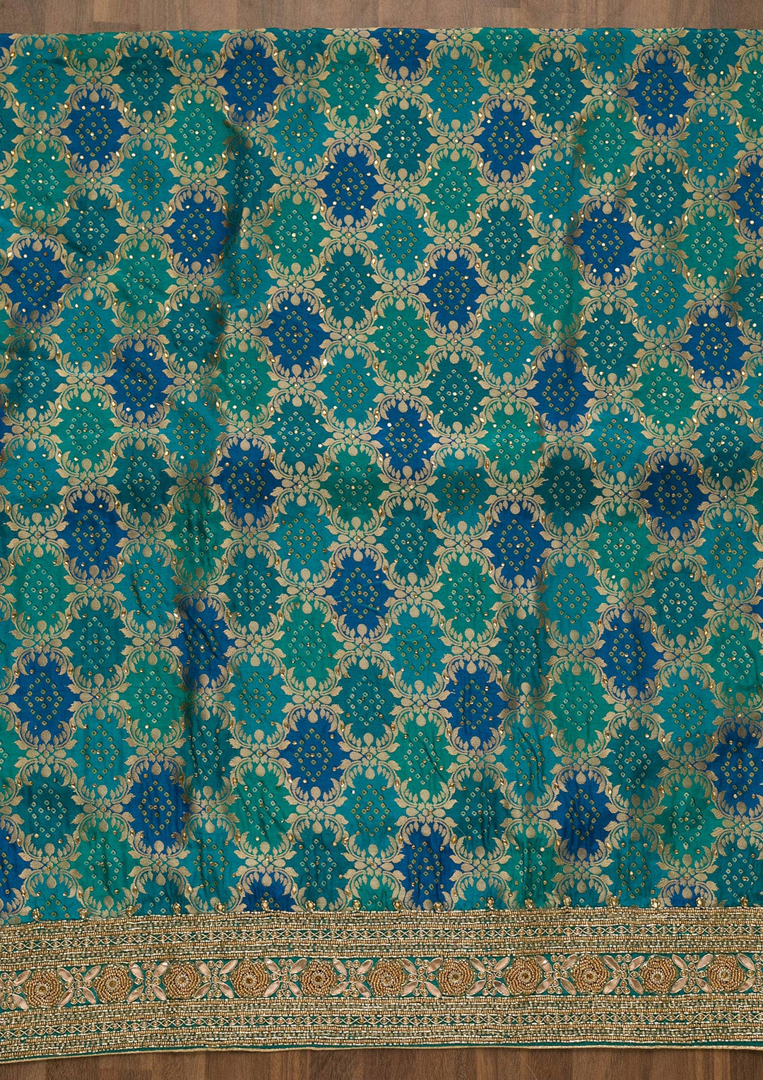Sky Blue Zariwork Banarasi Unstitched Salwar Kameez-Koskii