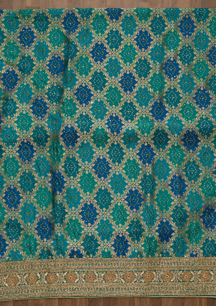 Sky Blue Zariwork Banarasi Unstitched Salwar Kameez-Koskii