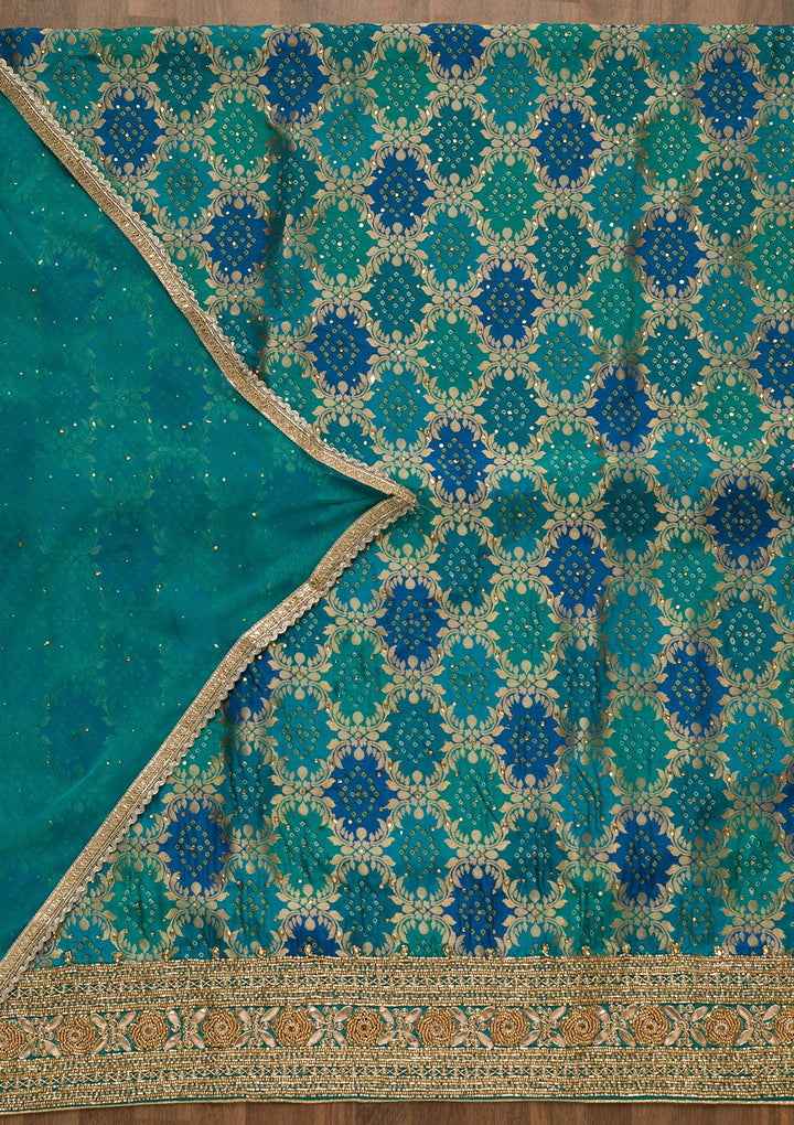 Sky Blue Zariwork Banarasi Unstitched Salwar Kameez-Koskii
