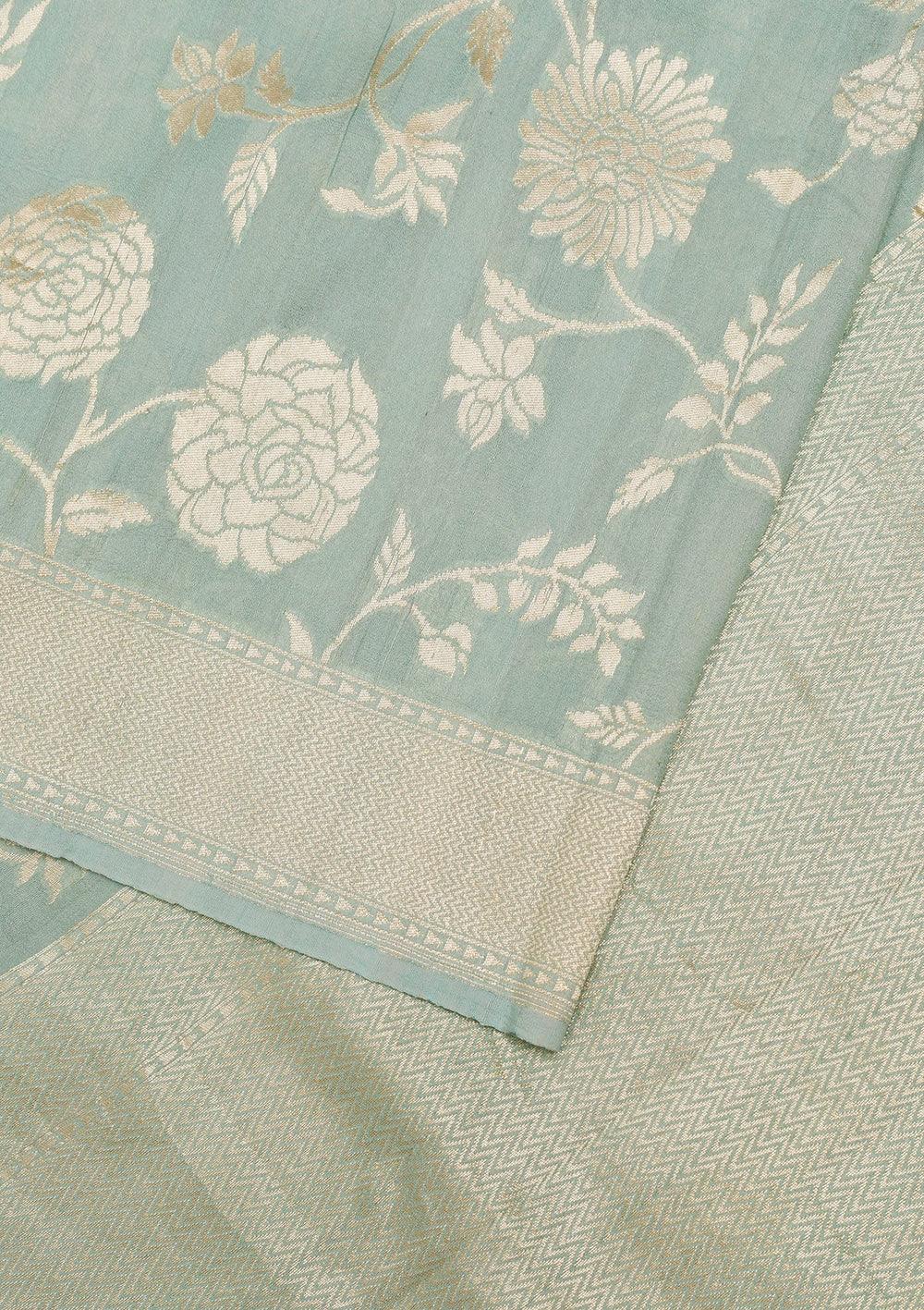 Sky Blue Zariwork Banarasi Saree-Koskii