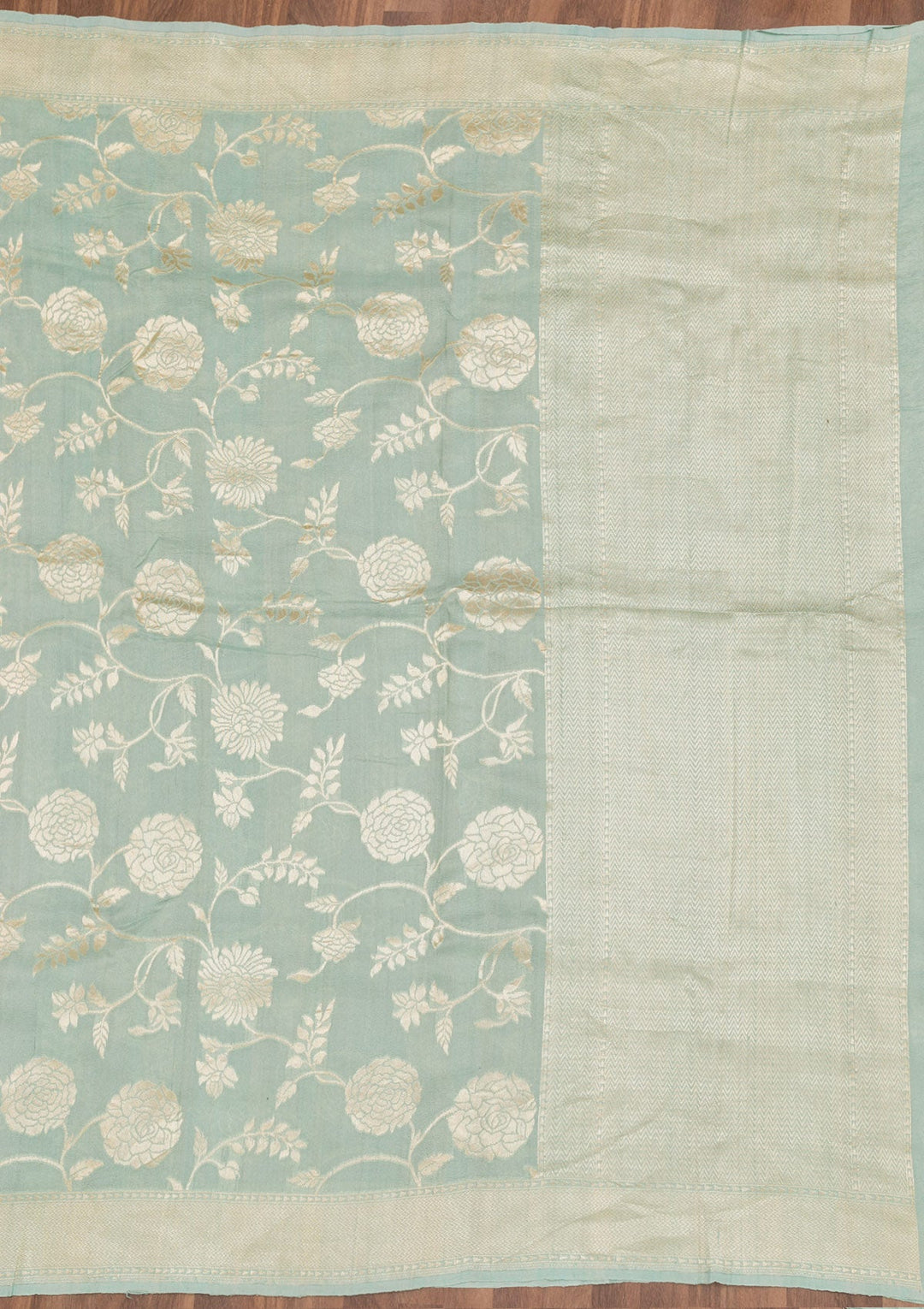 Sky Blue Zariwork Banarasi Saree-Koskii